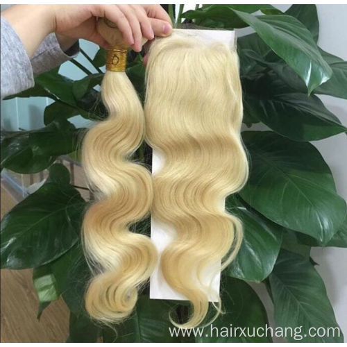 613 Blonde Virgin Human Hair Bundles With Closure, 613 hair color blonde Bundles With Frontal wholesale